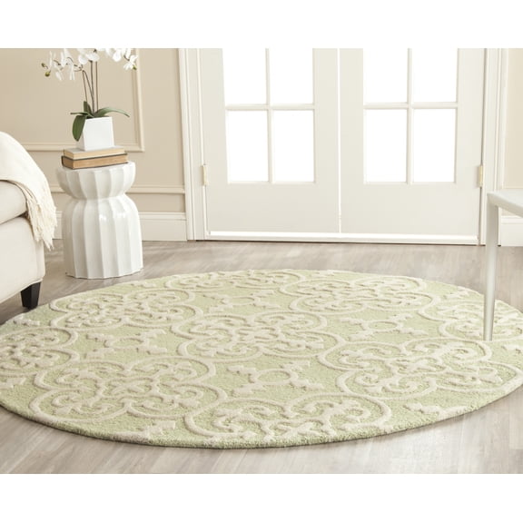 SAFAVIEH Cambridge Kimberly Geometric Wool Area Rug, Light Green/Ivory, 6' x 6' Round