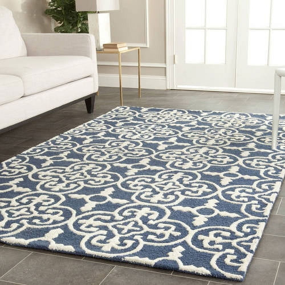 Navy and Ivory Hand-Tufted Wool Area Rug, 3' x 5'