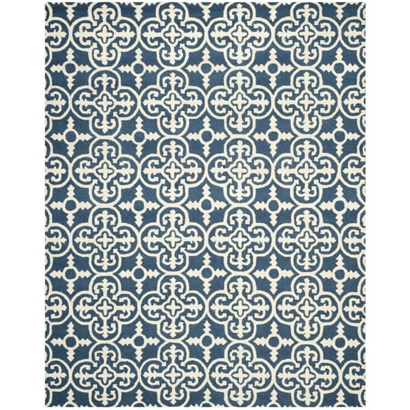 SAFAVIEH Cambridge Kimberly Geometric Wool Area Rug, Navy/Ivory, 4' x 4' Round