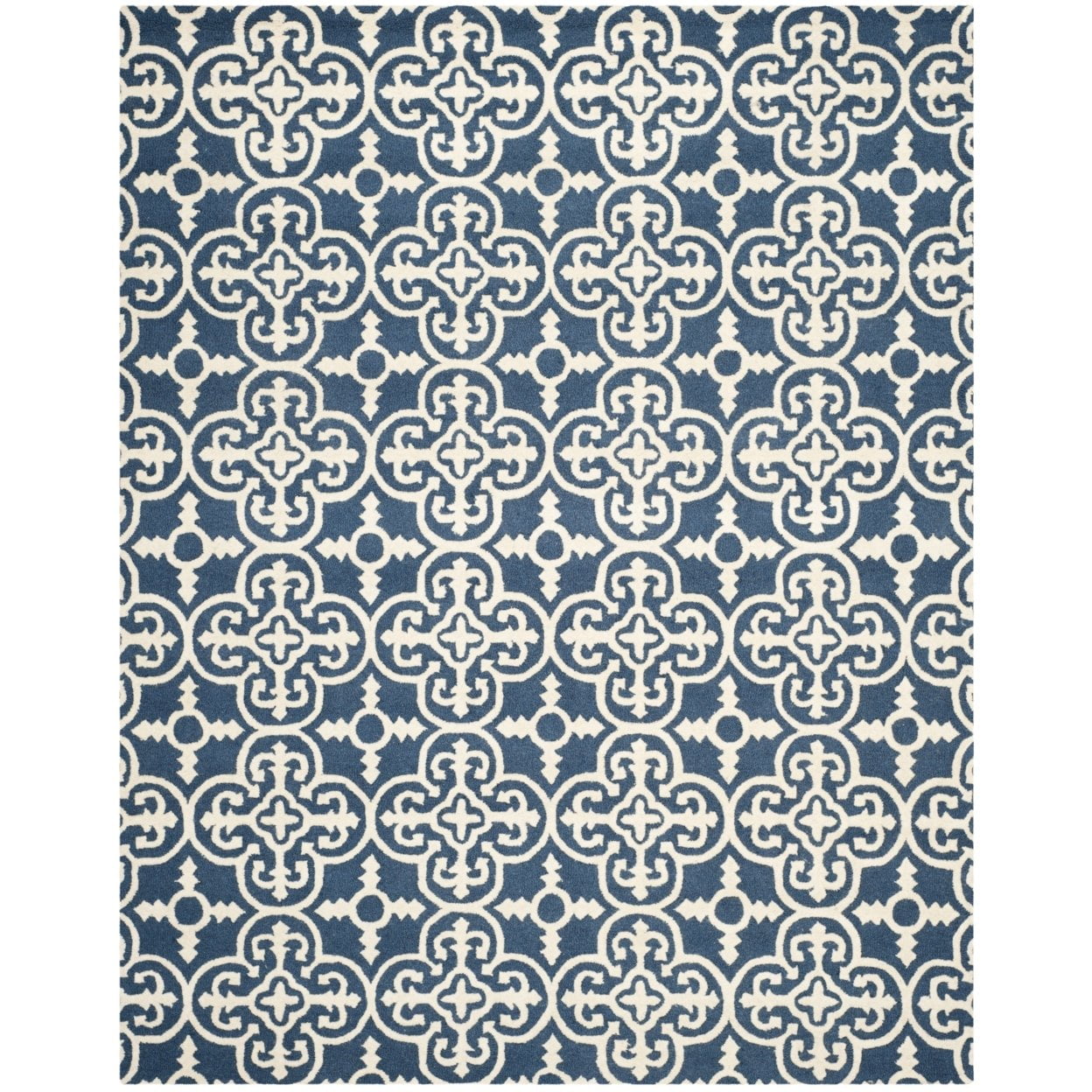 Navy and Ivory Hand-Tufted Wool Geometric Area Rug, 4' x 6'
