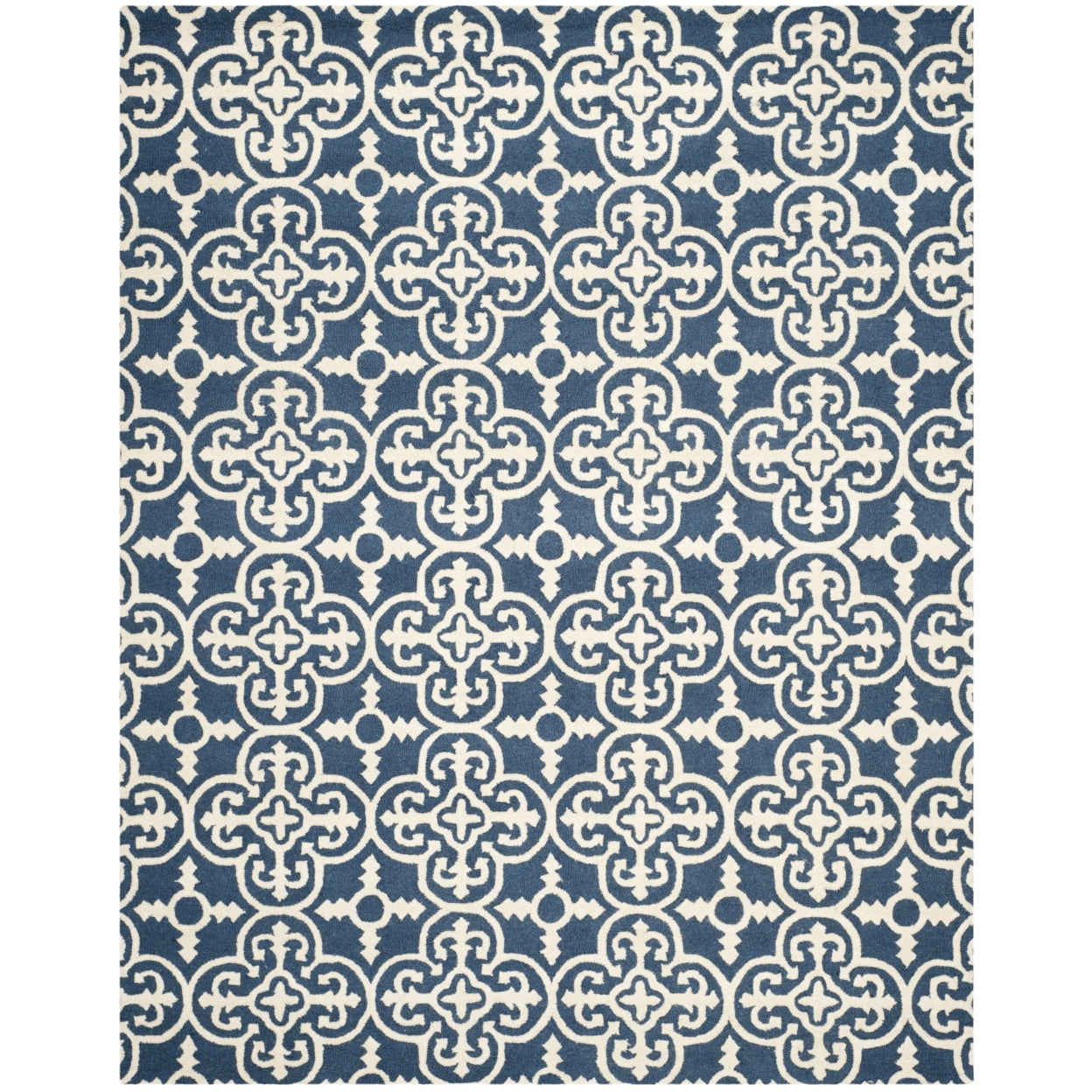Handmade Navy and Ivory Wool Tufted Area Rug 10' x 14'