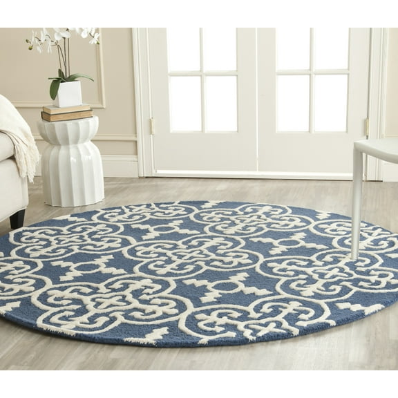 SAFAVIEH Cambridge Kimberly Geometric Wool Area Rug, Navy/Ivory, 8' x 8' Round