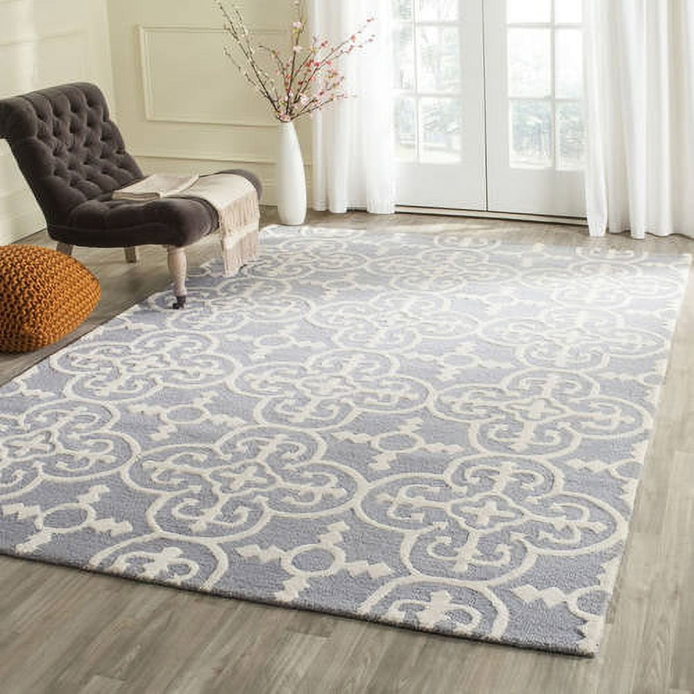 Silver and Ivory Hand-Tufted Wool Geometric Area Rug, 4' x 4'