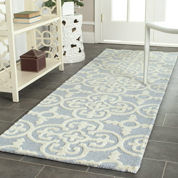 SAFAVIEH Cambridge Kimberly Geometric Wool Runner Rug, Light Blue/Ivory, 2'6" x 8'