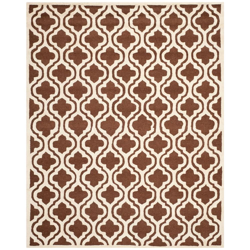 Handmade Dark Brown and Ivory Wool Geometric Rug, 8' x 10'