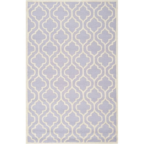 Lavender and Ivory Hand-Tufted Wool Geometric Rug 3' x 5'