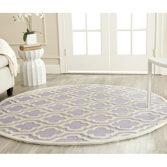SAFAVIEH Cambridge Kirsten Geometric Wool Area Rug, Lavender/Ivory, 6' x 6' Round