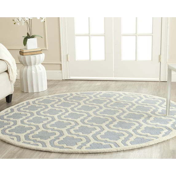 SAFAVIEH Cambridge Kirsten Geometric Wool Area Rug, Light Blue/Ivory, 6' x 6' Round