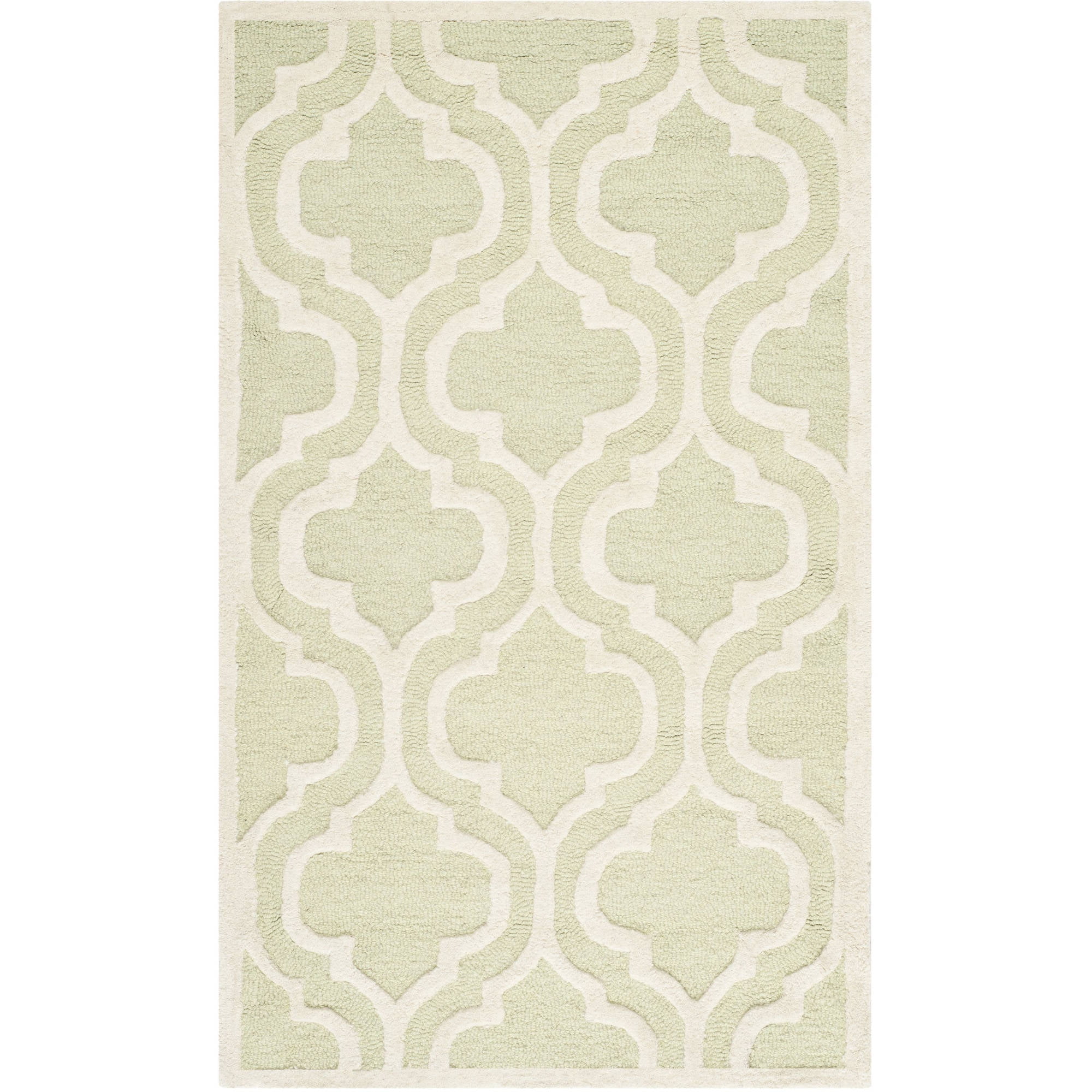 Handmade Light Green and Ivory Tufted Wool Round Rug