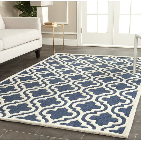 SAFAVIEH Cambridge Kirsten Geometric Wool Area Rug, Navy/Ivory, 10' x 10' Square