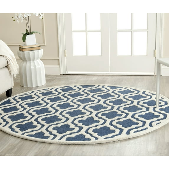 SAFAVIEH Cambridge Kirsten Geometric Wool Area Rug, Navy/Ivory, 8' x 8' Round