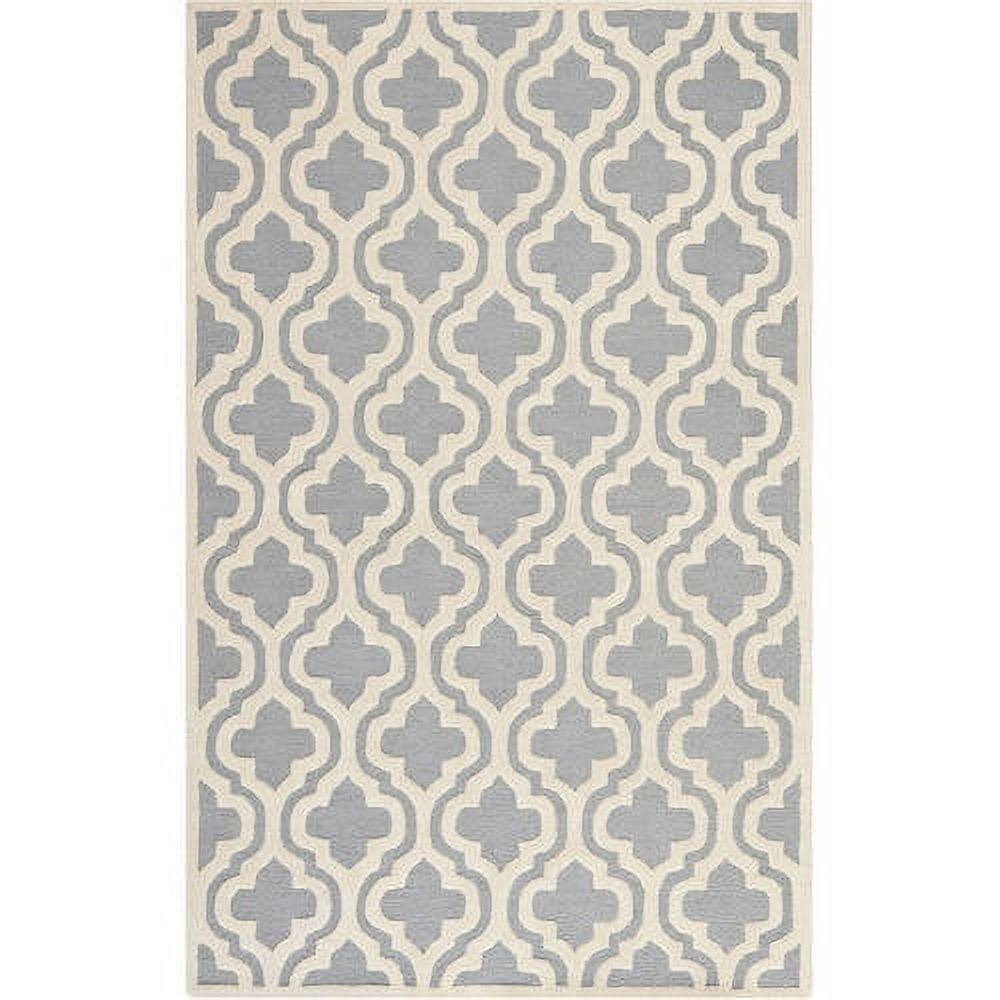 Silver and Ivory Hand-Tufted Wool Geometric Rug