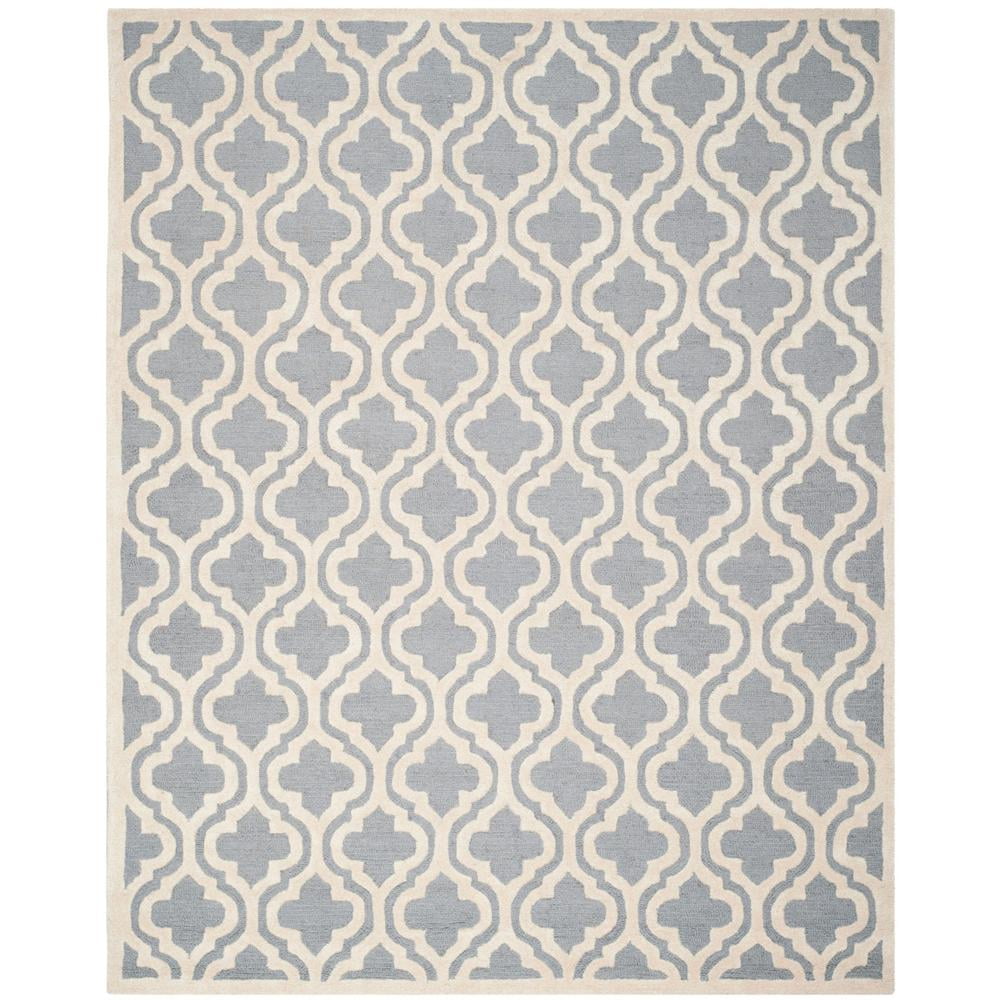 Silver and Ivory Hand-Tufted Wool Geometric Rug
