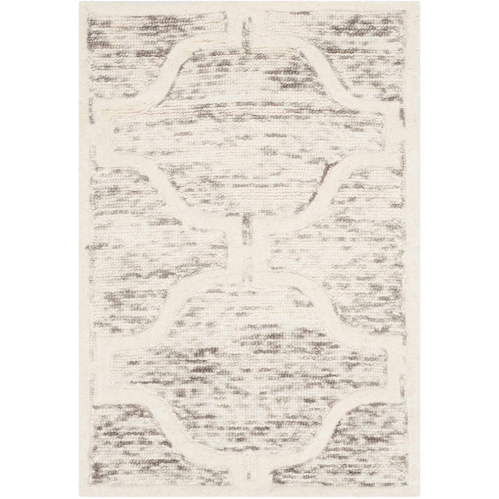 Hand-Tufted Cambridge Geometric Wool Rug in Light Brown/Ivory, 2' x 3'