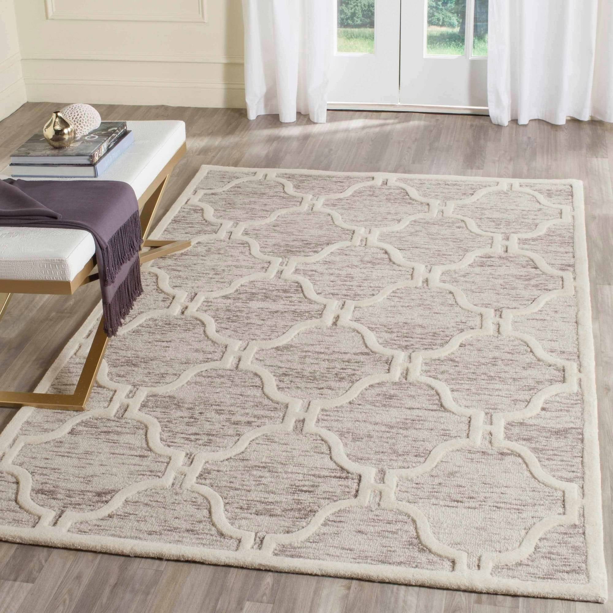 Handmade Light Brown and Ivory Round Wool Tufted Rug