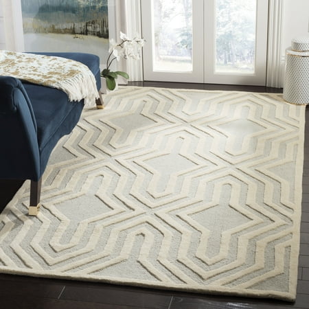 SAFAVIEH Cambridge Krista Geometric Wool Area Rug, Gray/Ivory, 5' x 8'