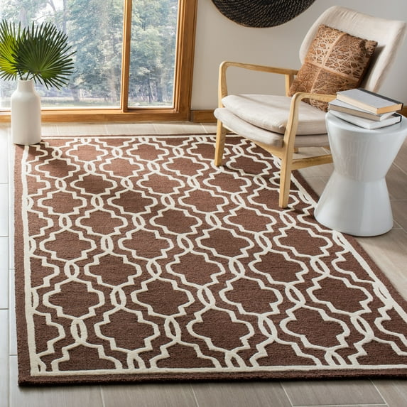 SAFAVIEH Cambridge Kyle Geometric Wool Area Rug, Dark Brown/Ivory, 6' x 6' Square