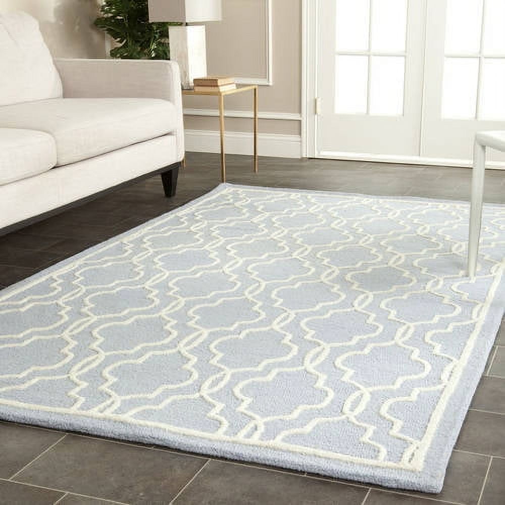 Light Blue and Ivory Hand-Tufted Wool Area Rug, 3' x 5'