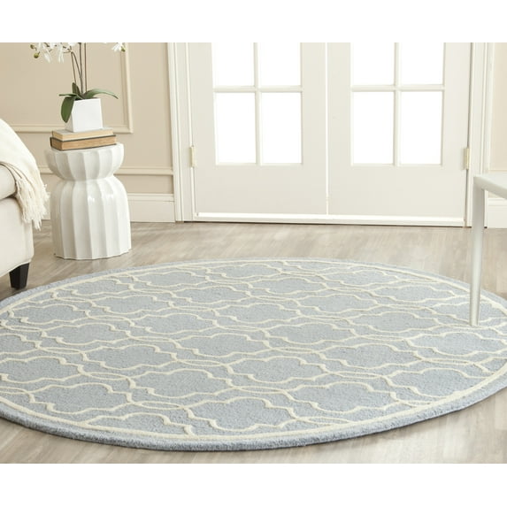SAFAVIEH Cambridge Kyle Geometric Wool Area Rug, Light Blue/Ivory, 6' x 6' Round
