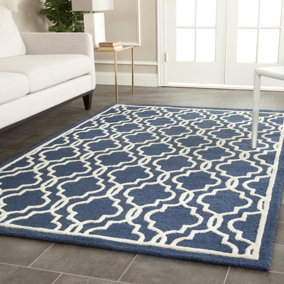 SAFAVIEH Cambridge Kyle Geometric Wool Area Rug, Navy/Ivory, 3' x 5'
