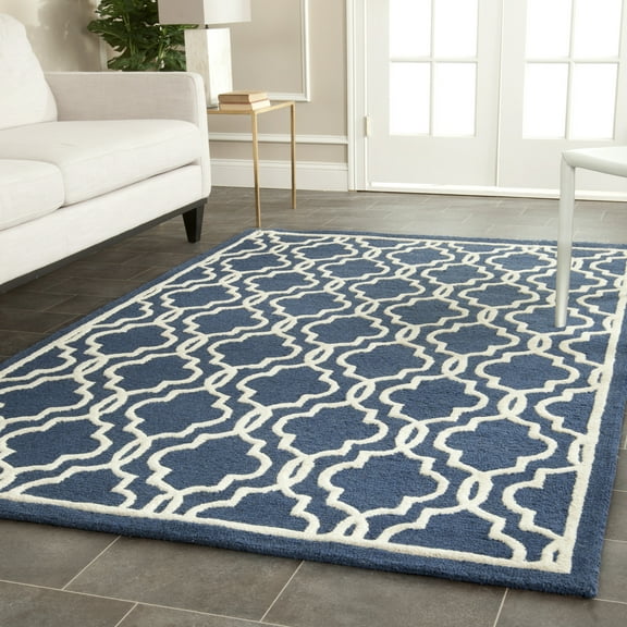 SAFAVIEH Cambridge Kyle Geometric Wool Area Rug, Navy/Ivory, 5' x 8'