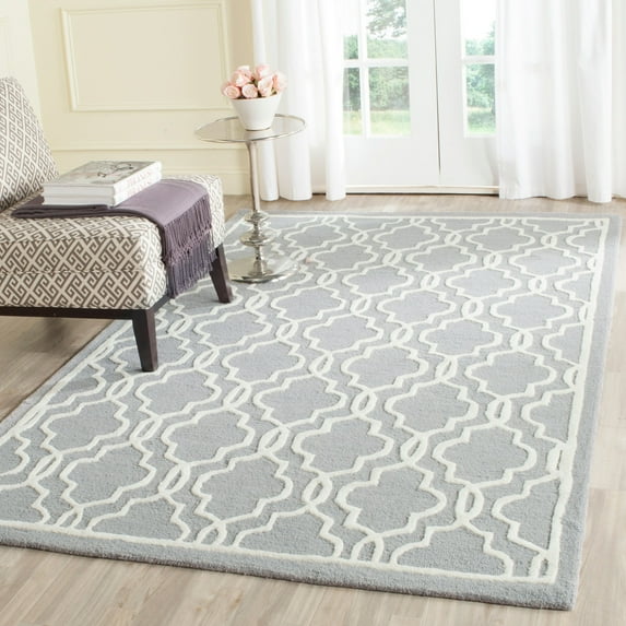 SAFAVIEH Cambridge Kyle Geometric Wool Area Rug, Silver/Ivory, 12' x 18'