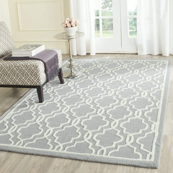 SAFAVIEH Cambridge Kyle Geometric Wool Area Rug, Silver/Ivory, 5' x 8'