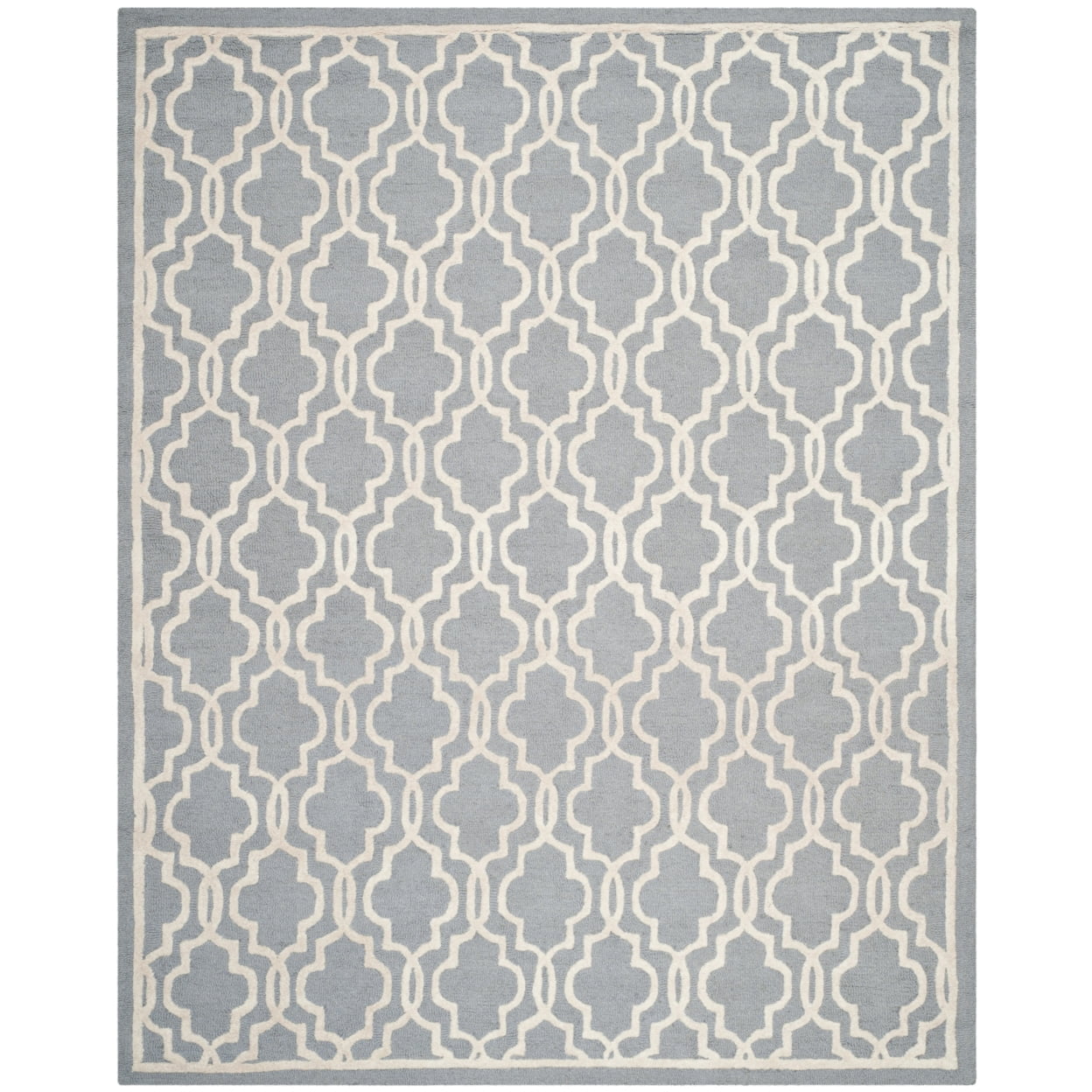 Handmade Silver and Ivory Wool Tufted Square Rug