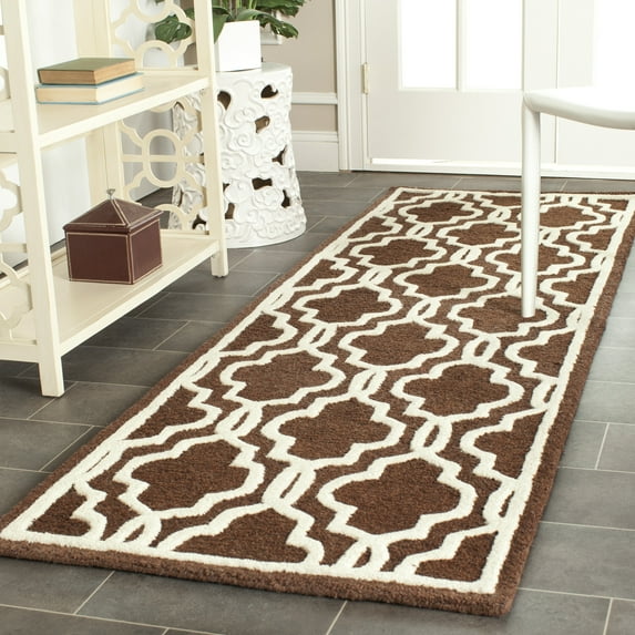 SAFAVIEH Cambridge Kyle Geometric Wool Runner Rug, Dark Brown/Ivory, 2'6" x 12'