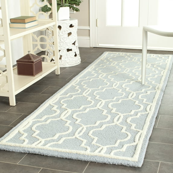 SAFAVIEH Cambridge Kyle Geometric Wool Runner Rug, Light Blue/Ivory, 2'6" x 12'