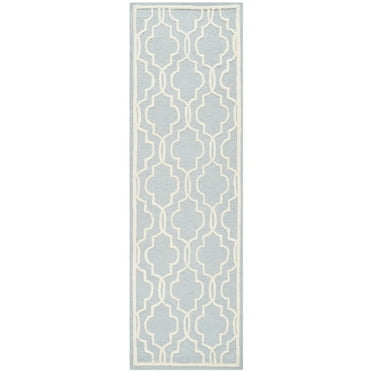 SAFAVIEH Cambridge Kyle Geometric Wool Runner Rug, Light Blue/Ivory, 2'6" x 8'