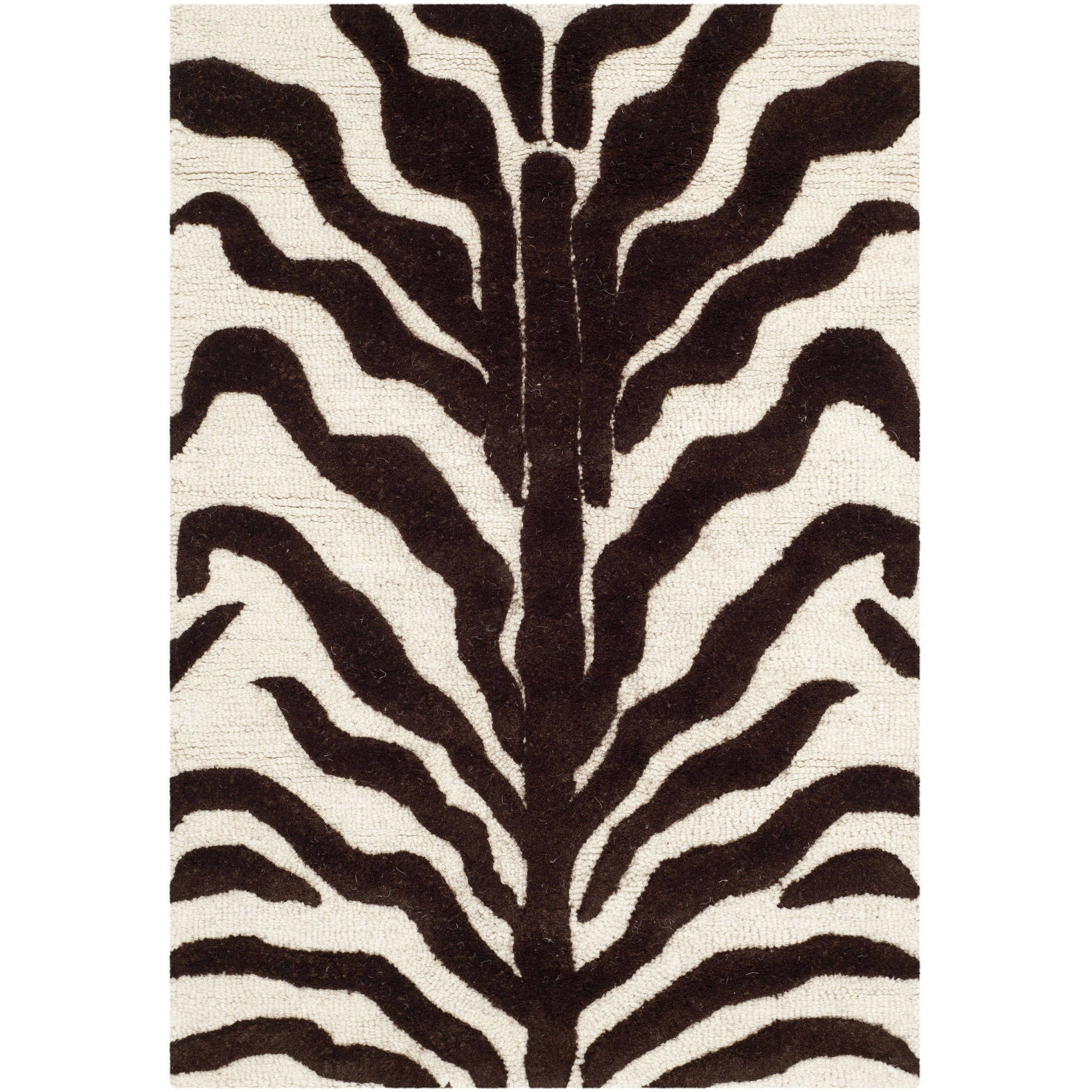 Ivory and Brown Hand-Tufted Wool Area Rug 2' x 3'