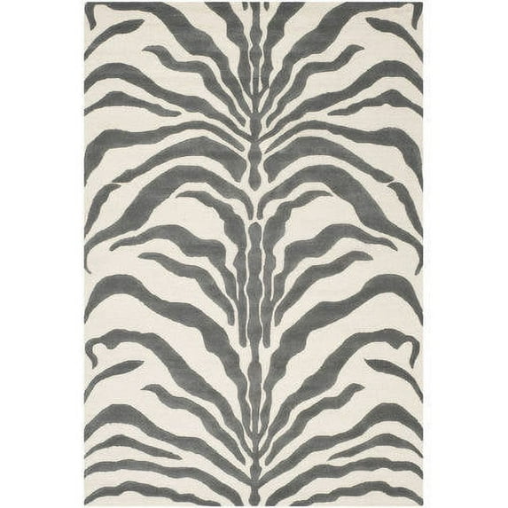 SAFAVIEH Cambridge Leah Geometric Wool Area Rug, Ivory/Dark Gray, 6' x 6' Round