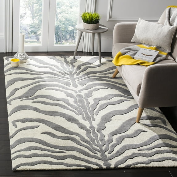 SAFAVIEH Cambridge Leah Geometric Wool Area Rug, Ivory/Dark Gray, 6' x 6' Square
