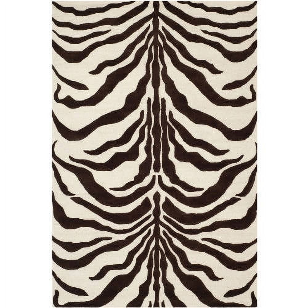 Ivory & Brown Hand-Tufted Wool Round Area Rug, 6' x 9'