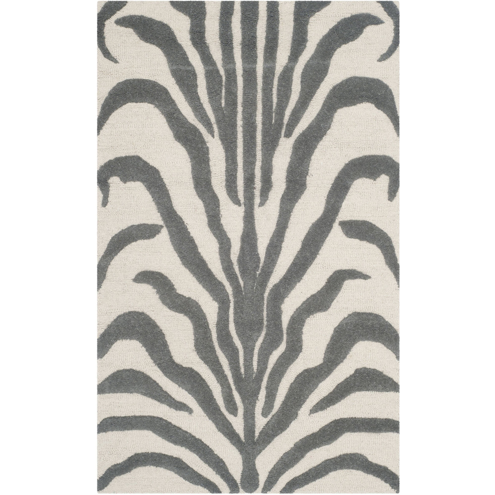 Ivory and Dark Grey Hand-Tufted Wool Area Rug