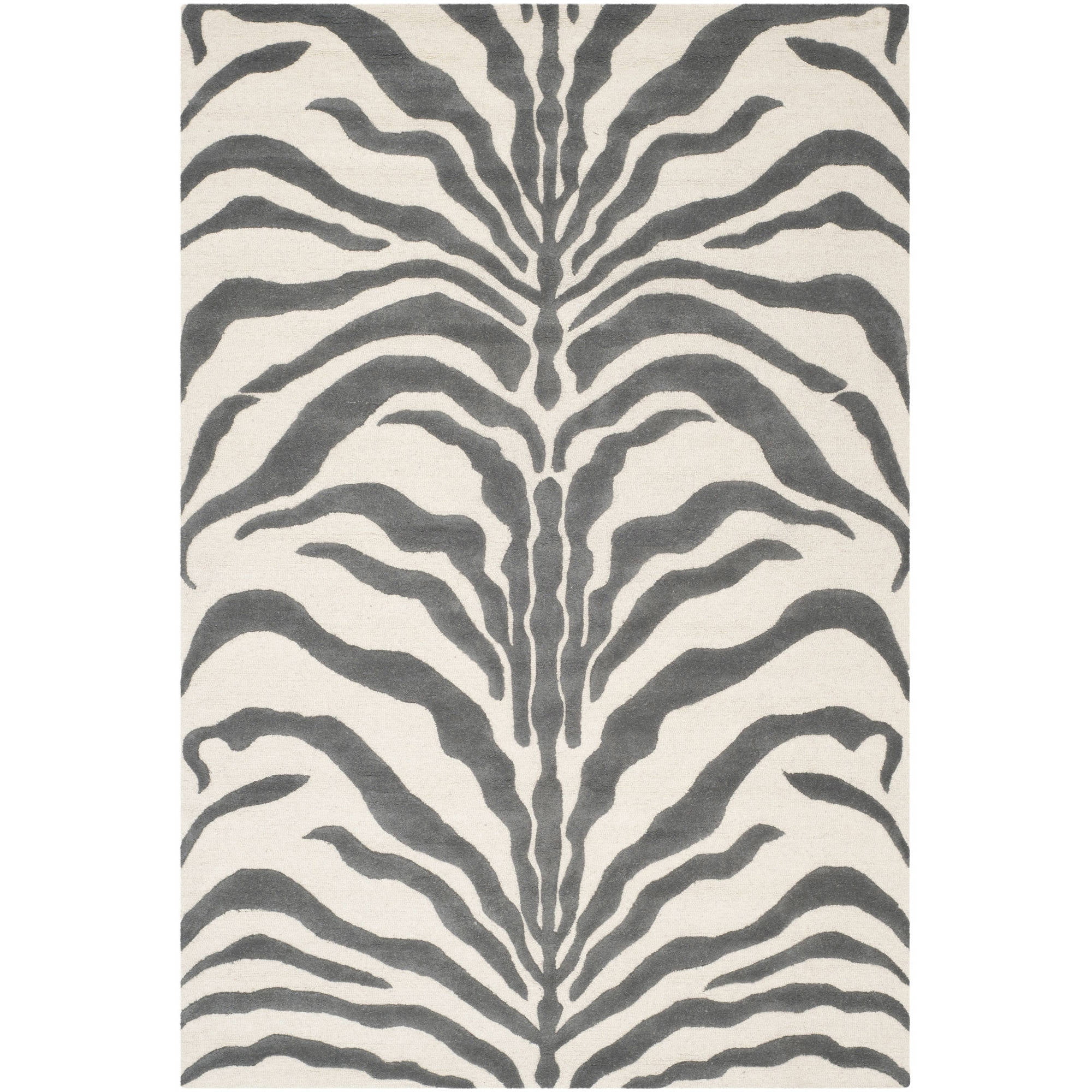Ivory and Dark Grey Hand-Tufted Wool Area Rug