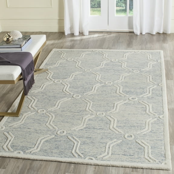 SAFAVIEH Cambridge Leland Geometric Wool Area Rug, Light Blue/Ivory, 5' x 8'