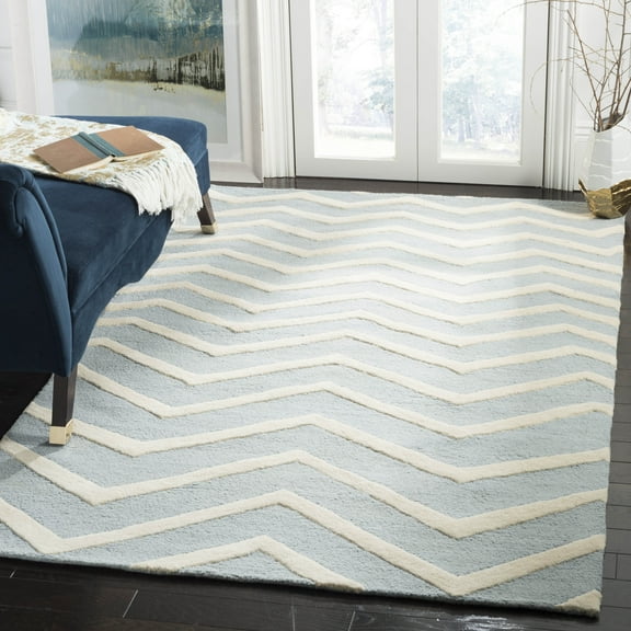 SAFAVIEH Cambridge Leon Geometric Wool Area Rug, Blue/Ivory, 3' x 5'