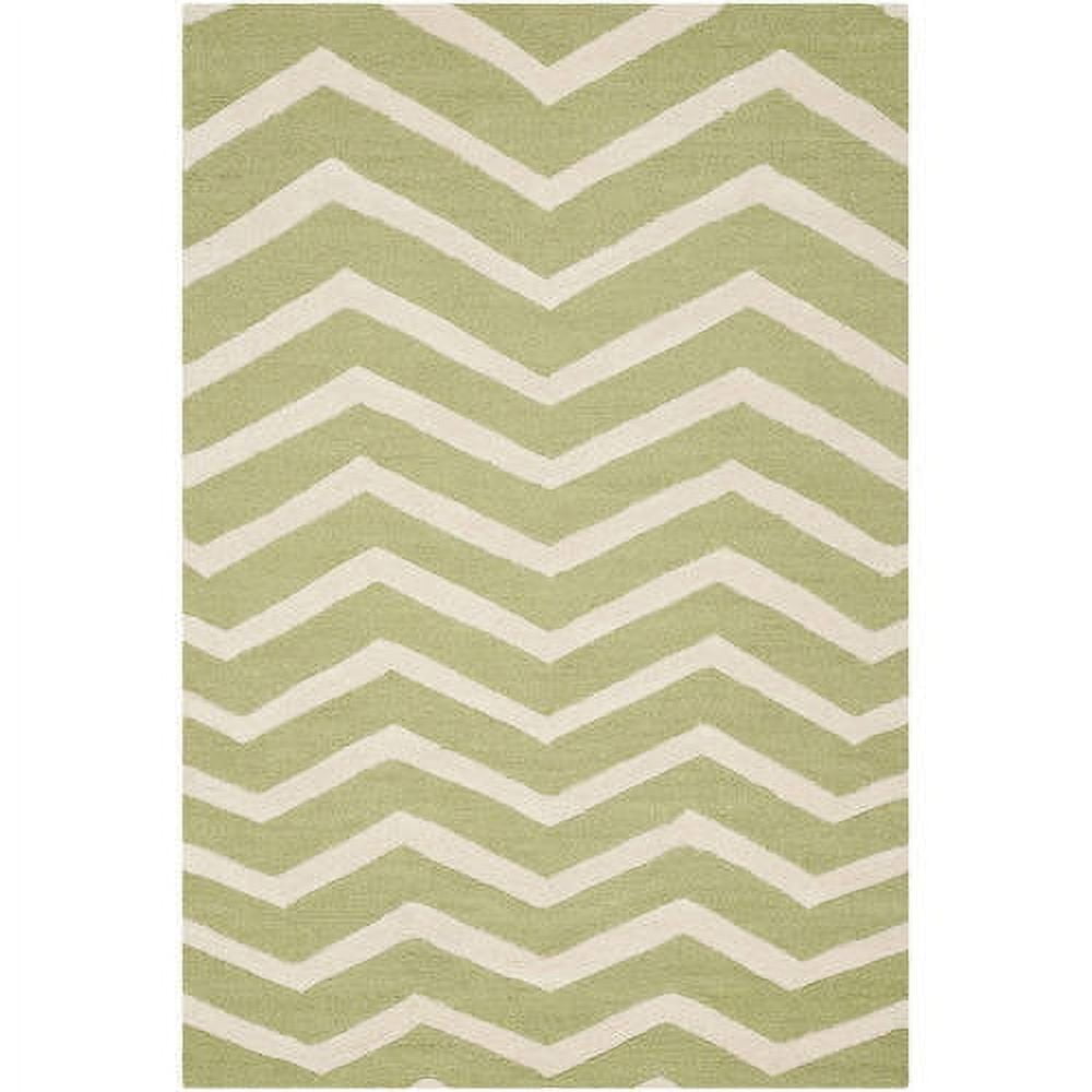Hand-Tufted Green and Ivory Wool Chevron Area Rug, 4' x 6'