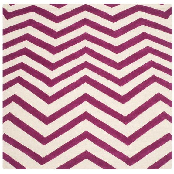 SAFAVIEH Cambridge Leon Geometric Wool Area Rug, Ivory/Fuchsia, 6' x 6' Square