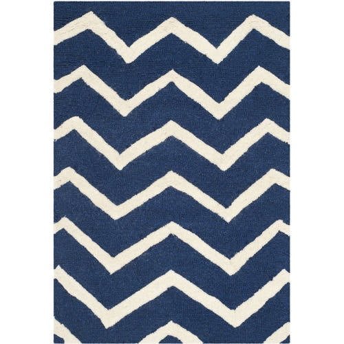 Hand-Tufted Navy and Ivory Square Wool Accent Rug 2' x 3'