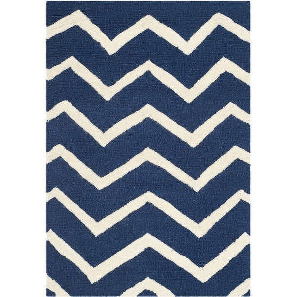 Hand-Tufted Navy and Ivory Square Wool Accent Rug 2' x 3'