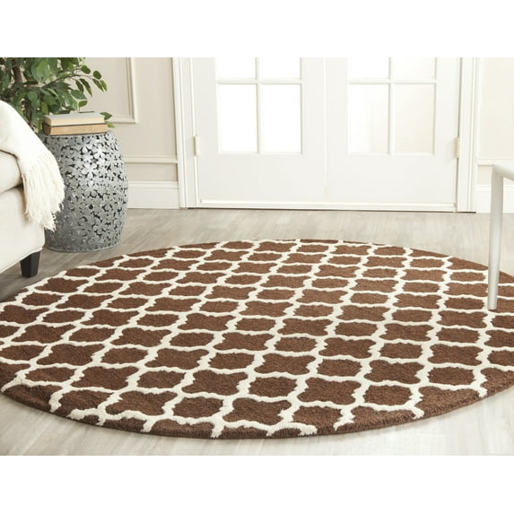 SAFAVIEH Cambridge Leonard Geometric Wool Area Rug, Dark Brown/Ivory, 6' x 6' Round