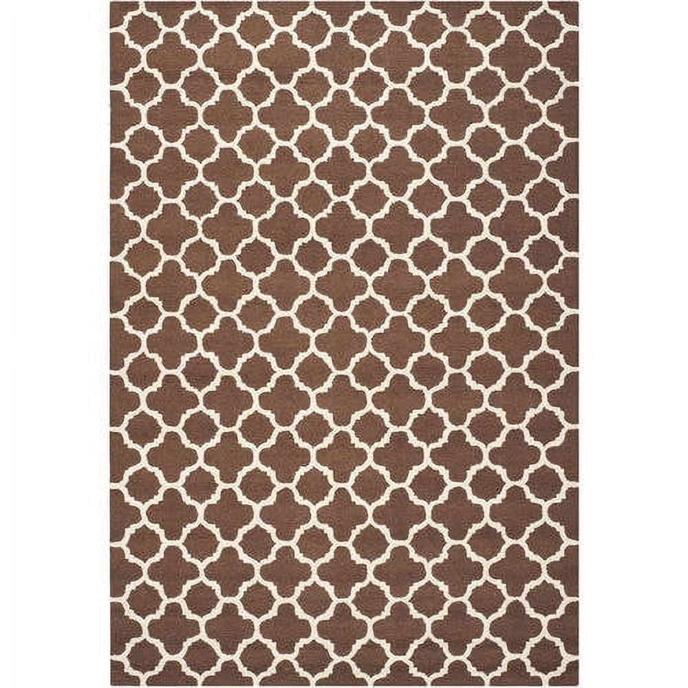Ivory and Dark Brown Geometric Hand-Tufted Wool Rug, 6' x 9'