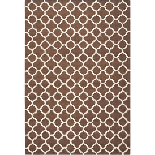 Ivory and Dark Brown Geometric Hand-Tufted Wool Rug, 6' x 9'