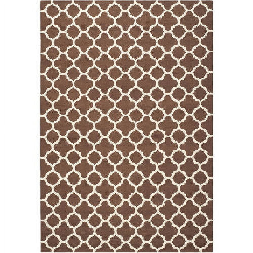 Ivory and Dark Brown Geometric Wool Area Rug, 8' x 10'