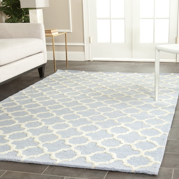 SAFAVIEH Cambridge Leonard Geometric Wool Area Rug, Light Blue/Ivory, 6' x 6' Square