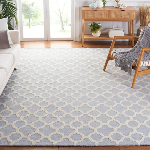SAFAVIEH Cambridge Leonard Geometric Wool Area Rug, Light Blue/Ivory, 9' x 12'