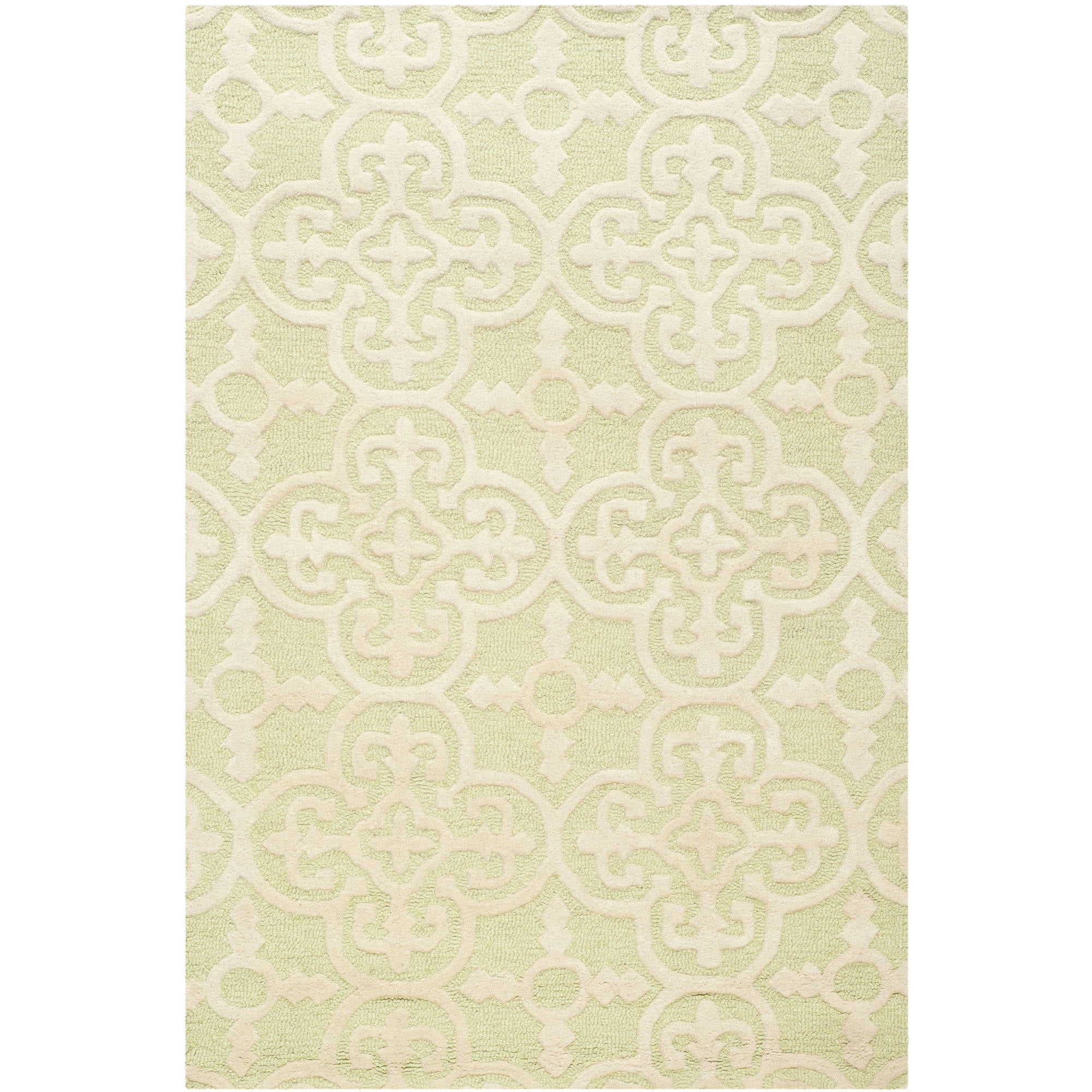 Ivory and Light Green Hand-Tufted Wool Geometric Rug, 3' x 5'